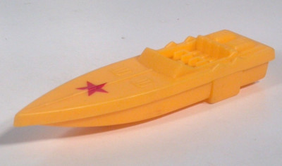 Vintage Plastic Boat Skiff Speed Boat 4'' Yellow With Red Star