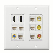12-Ports Ethernet Wall Plate 2 HDMI 5 RJ45 Cat6 Keystone Jack 3 RCA FacePlate