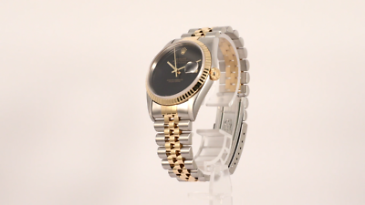 ROLEX DATEJUST 16233 GOLD & STEEL 36MM WATCH BLACK ONYX 18K FLUTED