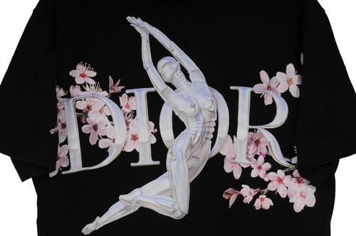 Dior Men Sorayama Robot Girl Floral Logo T Shirt Size Medium Black Blue Pink - Picture 3 of 11