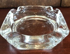 Vintage Rounded Square Clear Glass Ashtray Cigar Cigarette Heavy Quality