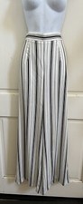 JOSEPH RIBKOFF NEW Ivory/Black Striped Silky Poly High Rise Wide Leg Pants 10