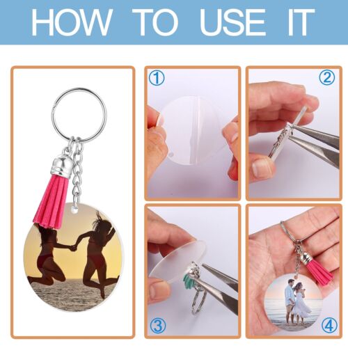 120 pcs Acrylic Keychain Blank with Key Rings: Tassels Key Chain for Craft - Picture 3 of 7