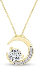 Crescent Moon Pendant 18" Necklace Simulated Birthstone 14K Yellow Gold Plated