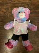 Build A Bear  FOREVER HEART  Teddy Bear Pink Blue Tie Dye 17  Stuffed Plush 2013