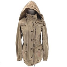 Garage Military Parka 100% Cotton Tan Hooded Zip Button Women's Jacket Size Xs
