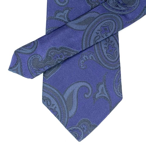 ETRO Milano Blue Tie - 2 Tone Black Paisley Pattern On Blue 100% Silk Italy - Picture 8 of 11