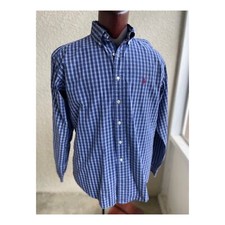 Vintage  90s Ralph Lauren Blue Plaid Dress Shirt Sz L 16 1/2 Hong Kong