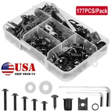 177Pcs Black Motorcycle Fairing Bolts Kit Windscreen Screws Fastener Nut Clips
