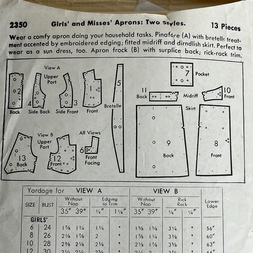 Butterick 2350 40s WWII Full Pinafore Aprons Sz 12 30" B Pattern Unprinted VTG - Picture 6 of 7