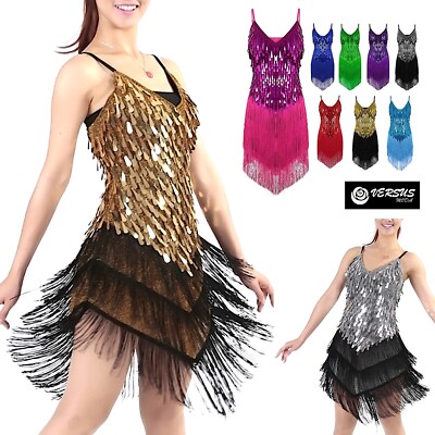 Vestito Frange Spettacolo Charleston Ballo Danza Donna Frills Show