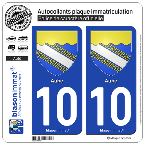 2 Adhésifs plaque d'immatriculation auto | 10 Aube - Armoiries - Photo 1/1