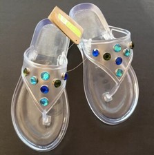 NWT Gymboree Crazy 8 Sz 9/10 Clear Jelly Blue Gem Flip Flops Sandals for 3T/4T