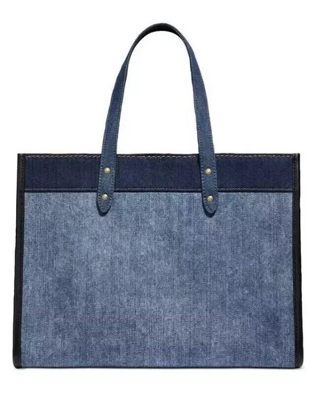 ❤️ Coach Branded Denim & Leather Field Denim/Gold Tote In Original Packaging image 6