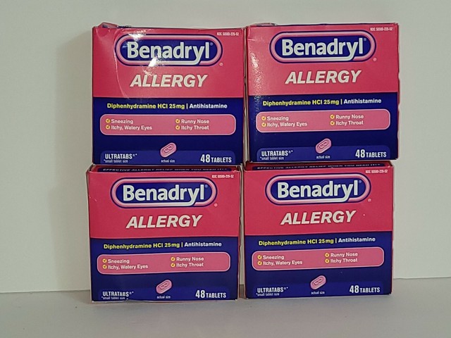 4 BENADRYL ALLERGY MEDICINE & COLD RELIEF 48 CAPS EXP 7