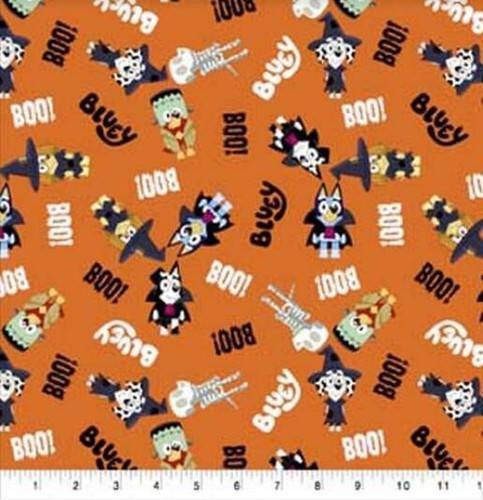 BLUEY BOO on Orange Halloween Cotton Sewing Fabric Halloween .583 (21") X 44" - Picture 2 of 3