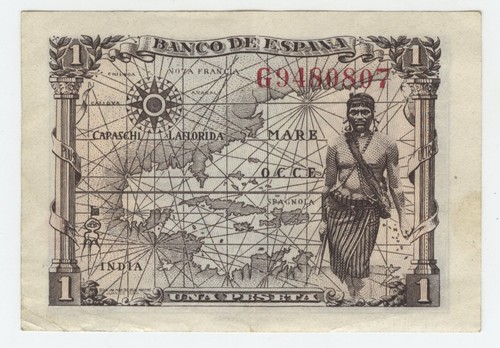 España España 1 Peseta 15-6-1945 Pick 128.a XF- Billete Circulado R807 - Imagen 2 de 2