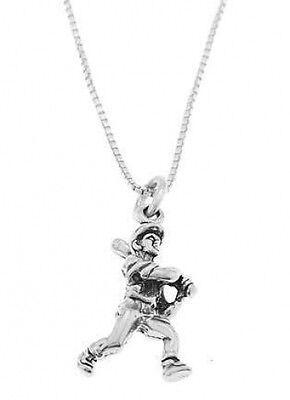 STERLING SILVER FEMALE SOFTBALL PLAYER BATTING CHARM WITH BOX CHAIN NECKLACE