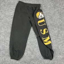 USM Sweatpants Mens Black Size Small Elastic Waist Graphic Athletic Joggers