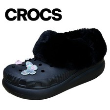 Crocs Women s Slip-On Classic Furever Crush Clog Sandals Black Sz 8