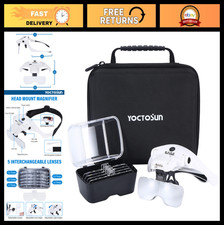 Hands-Free LED Magnifying Glasses with 5 Lenses  Storage Case for Crafts