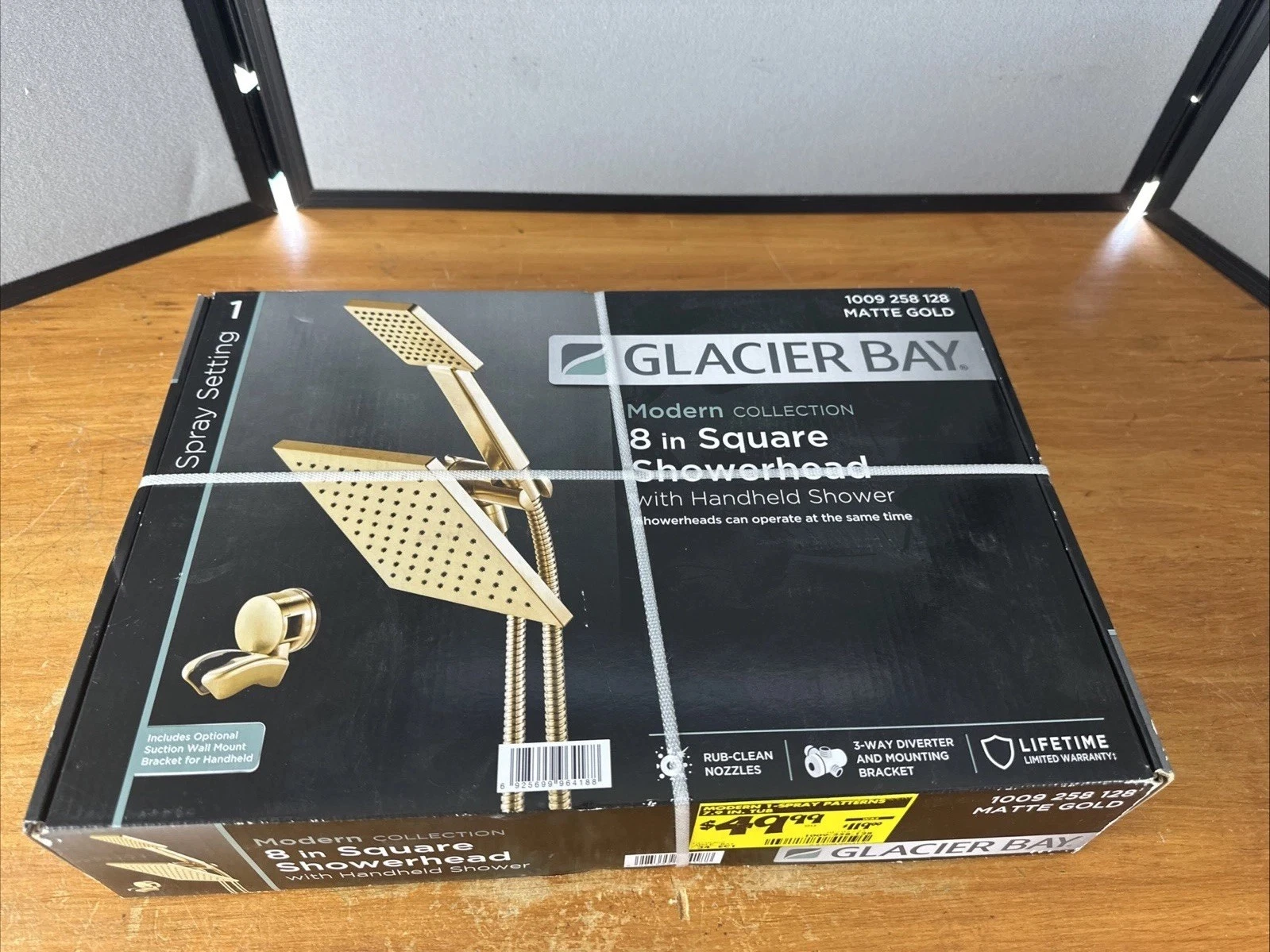 Glacier Bay Modern 8" Square Showerhead with Handheld Shower in Matte Gold