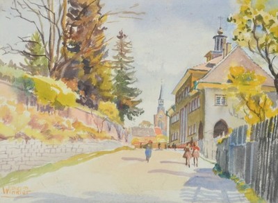 Dorfansicht | Kleines Aquarell | Gemälde von Wilhelm Winkler