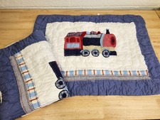 Pottery Barn Kids Quilted Pillow Shams Set of 2 Train Railroad Theme NOS