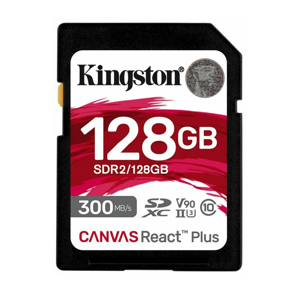 Kingston Canvas React Plus 128GB U3 V90 SDXC UHS-II SD Card 300R 260W FAST