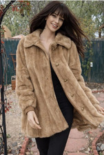 Vintage 70's Faux Mink Fur Coat, with real suede panels. Sears label. Size M.