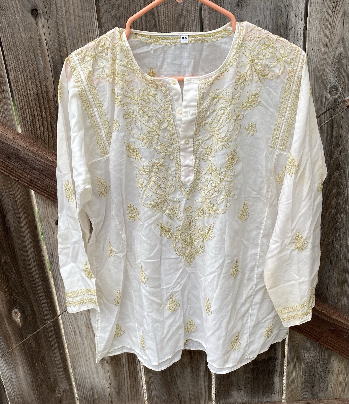 Indian Chikankari Hand-Embroidered Kurti Tunics / Kurta Size 44/USA Large