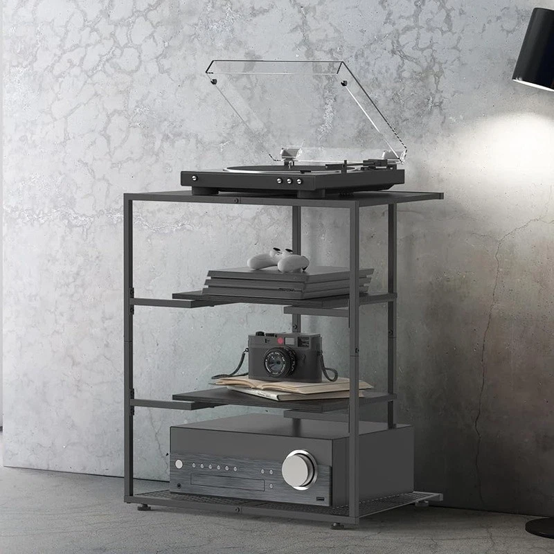 Estante de esquina de almacenamiento con soporte multimedia AV de 4 niveles con administración de cables oficina en casa nuevo Foto 3 de 4