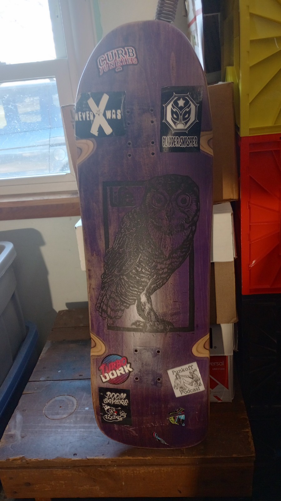 Life Owl Pan head Skateboard Deck 10x32" Hand Made Skated On