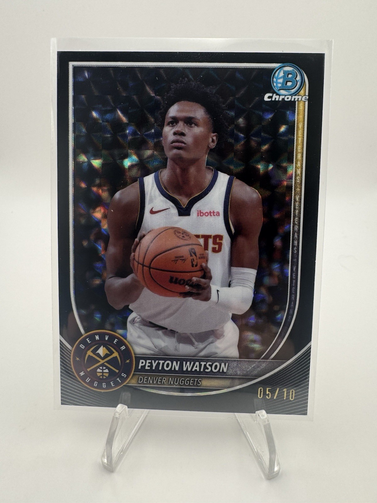 Peyton Watson Black Geometric Refractor /10 - 2025 Bowman Chrome Denver Nuggets