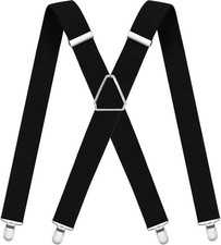Mens Suspenders Adjustable Braces with 4 Strong Metal Clips Elastic X Back Heavy