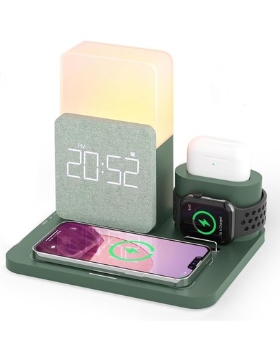 Qi Wireless Fast Charging Station 15W Alarm Clock LED Lamp Bedside Night Light - Zdjęcie 8 z 24