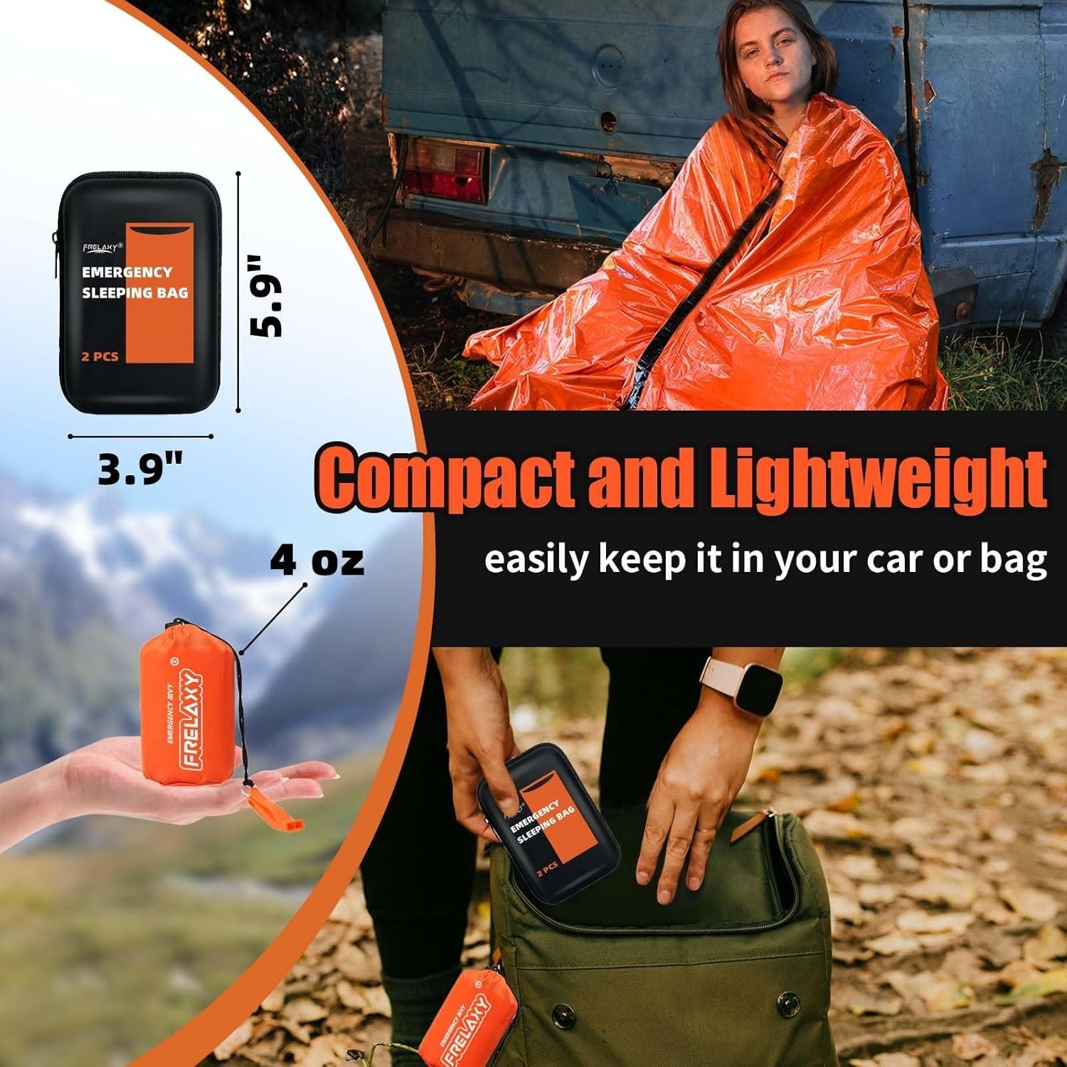 2 Pack Emergency Sleeping Bags Thermal Blanket Waterproof Outdoor Survival Bag "