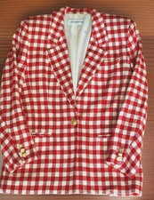 VTG Liz Claiborne Collection Red  White Gingham Check Blazer Gold Buttons Sz 10