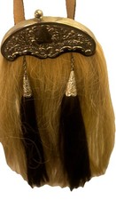 HORSE HAIR MILITARY LONG SPORRAN 100 Original with Leather Vintage. Scottish