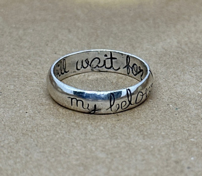 Sterling Silver 925 Engraving ''I Will Wait For My Beloved'' Band Ring Size 8