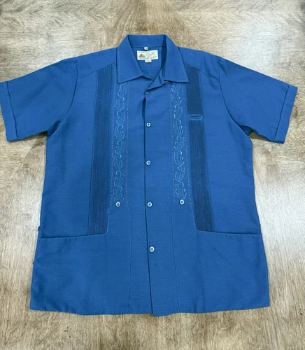 “Colli” 100% Linen Dress Guayabera Shirt for Men -Navy  Traditional 2 Pocket. 38