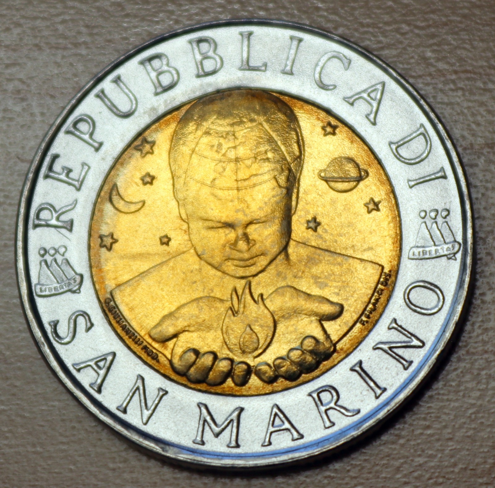 1996 San Marino 500 Lire Friedrich Hegel Bimetallic Unc.