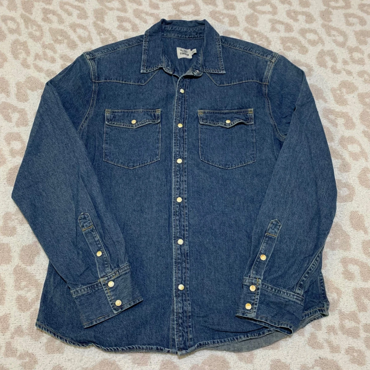 Denim Long Sleeve Western Casual Button-Down Shirts for Men for