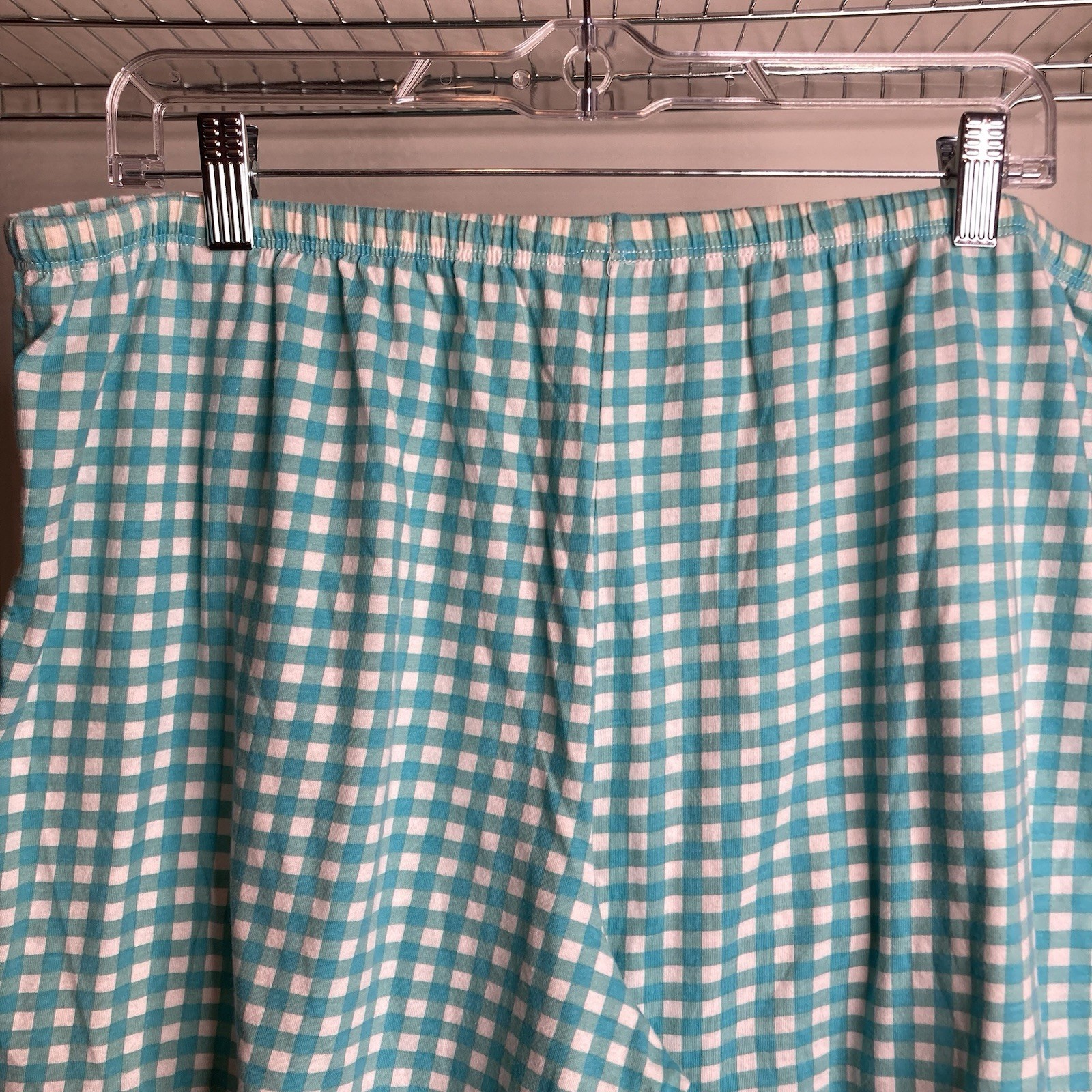 Carole Hochman Blue Gingham Two Piece Shorts Pajama Set Size L Loungewear Comfy