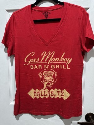 GAS MONKEY BAR N GRILL T-Shirt Women's Size X-Large Red Graphic V-Neck.