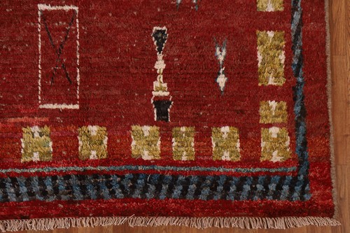 Hand-Knotted Geometric Moroccan Rug 6x8 Ft Red Oriental Area Rug Wool Carpet - Bild 7 von 19