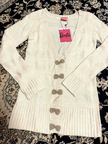 OFF WHITE Barbie Sparkly Cardigan Maniche Lunghe Bianco Sporco Medium con Etichetta