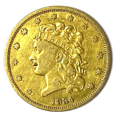 1834 $5 Classic Head Plain 4 Five Dollars Half Eagle Gold Coin Rare