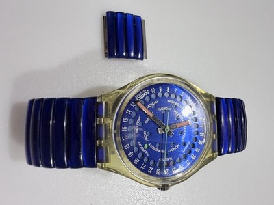 Original Swatch Automatic Blue Vintage 1992 Day-Date Stretch Armband