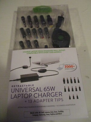 LOT OF 2 TWO ~ NEW ~ RETRAK Retractable UNIVERSAL 65W  LAPTOP CHARGER